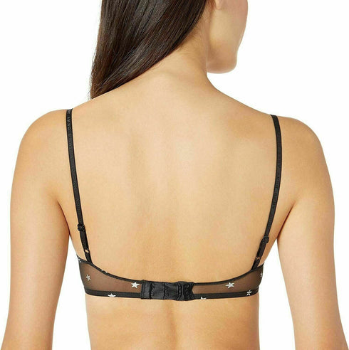 DKNY Women's 244813 Mesh Bralette Black Foil Star Print Underwear Size Small